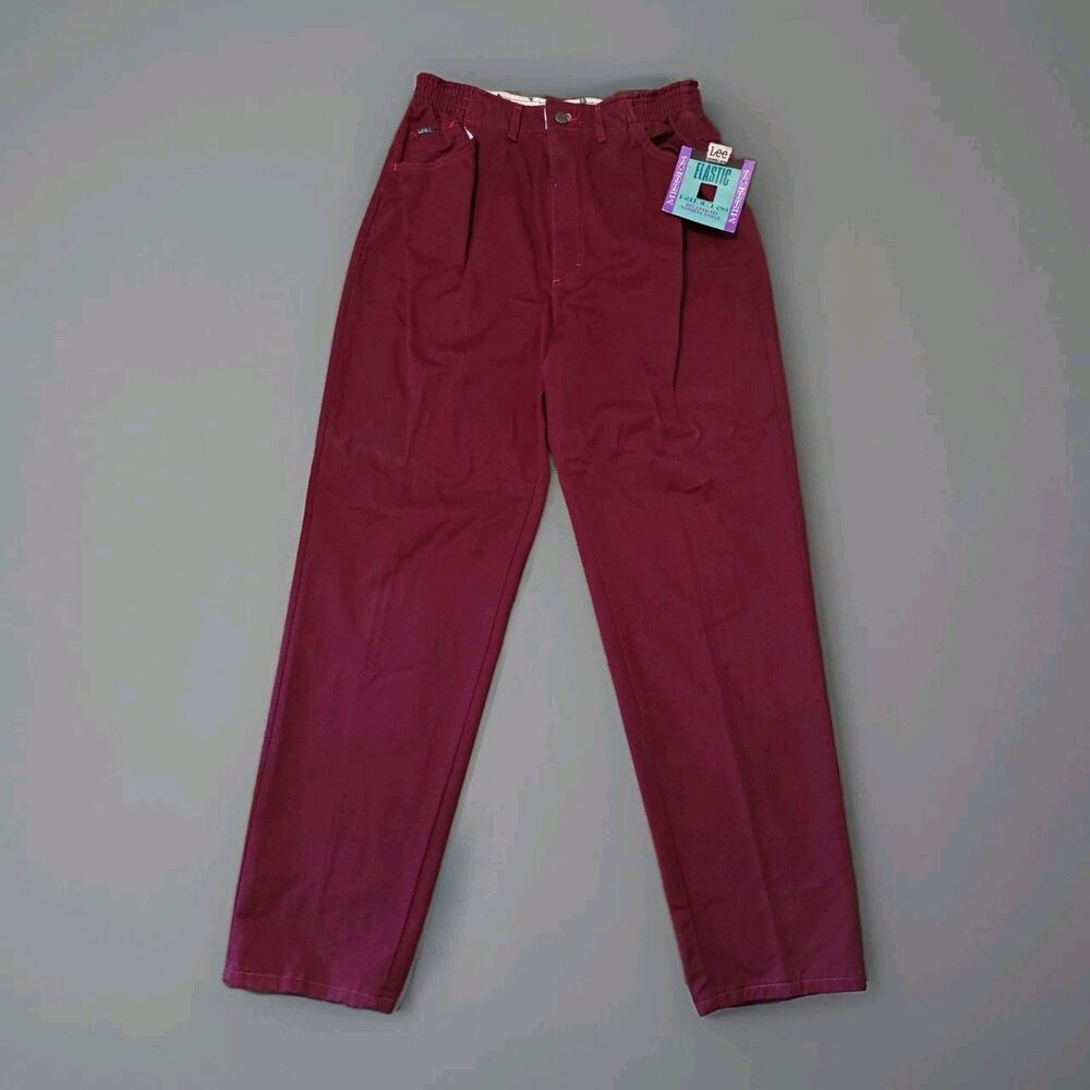 Vtg 80s Lee High Waisted Pants Trousers Burgundy NWT Deadstock Made USA 16 M Mom